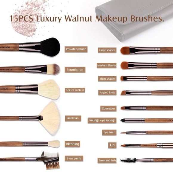 ZOREYA Makeup Brush Sets ,15pcs Unique Walnut Makeup Brushes with Nobility - Picture 7 of 7